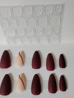 Matte Burgundy & Nude Press-On Nail Set